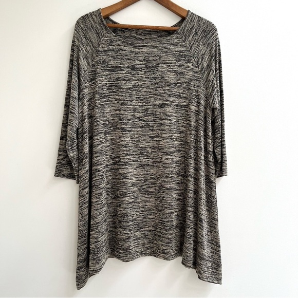 Soma tan black jersey stretch tunic top shark bite hem 3/4 length sleeves XL - Picture 1 of 7